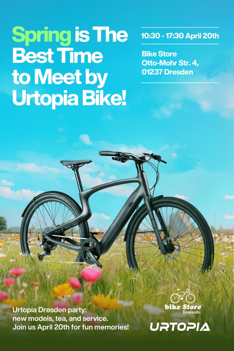 Spring is the best time to meet by Urtopia bike! We invite all friends to join Urtopia party in the center of Dresden and enjoy our New models（Carbon 1 and Chord） ⏰ Time: 10：30—17：30 2024/4/20 📍Address: Bike store, Otto-Mohr Str. 4, 01237 Dresden