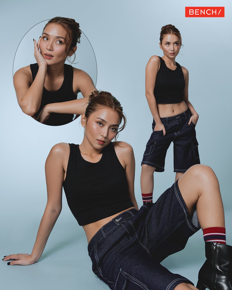 Boots on, world on hold! Don't mess with this queen. Fierce energy all around as @bernardokath channels her inner baddie with this look. Get her look: Top (YTN0952) P349.75 Shorts (ISW1581) P999.75 #BENCHNewFits