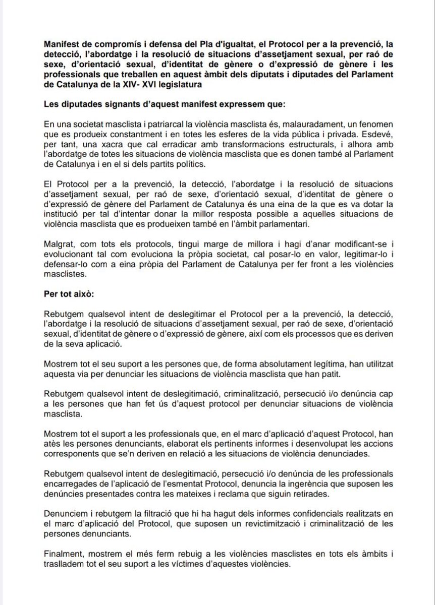 Tot el suport a les treballadores denunciades per Junts per Catalunya i la meva adhesió al manifest de rebuig davant d'aquesta persecució intolerable. Som davant d'un cas claríssim de violència masclista de segon ordre i cal tancar files.