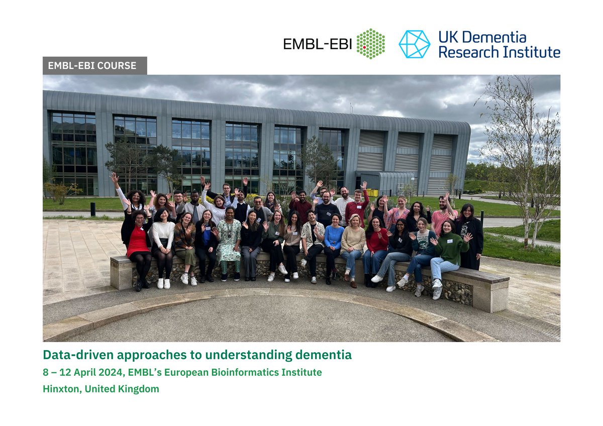 A big thank you to our happy cohort of delegates who joined us for this year's data-driven dementia course, run in association with @UKDRI. Find your next #bioinformatics training course with us: ebi.ac.uk/training #datascience #datanalysis #computationalbiology
