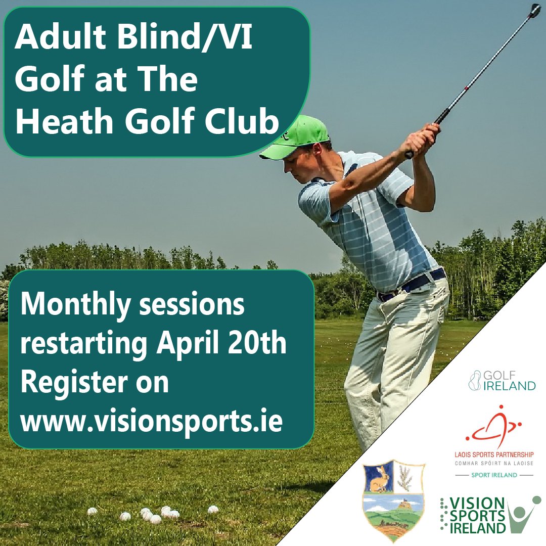 It's time to get back into the swing of things at @TheHeathGolfCl1 ⛳ Sessions are open to adults aged 18 years+ with all necessary equipment provided. Register through our website 👉 visionsports.ie/event/blind-vi… #VisionSportsIRE