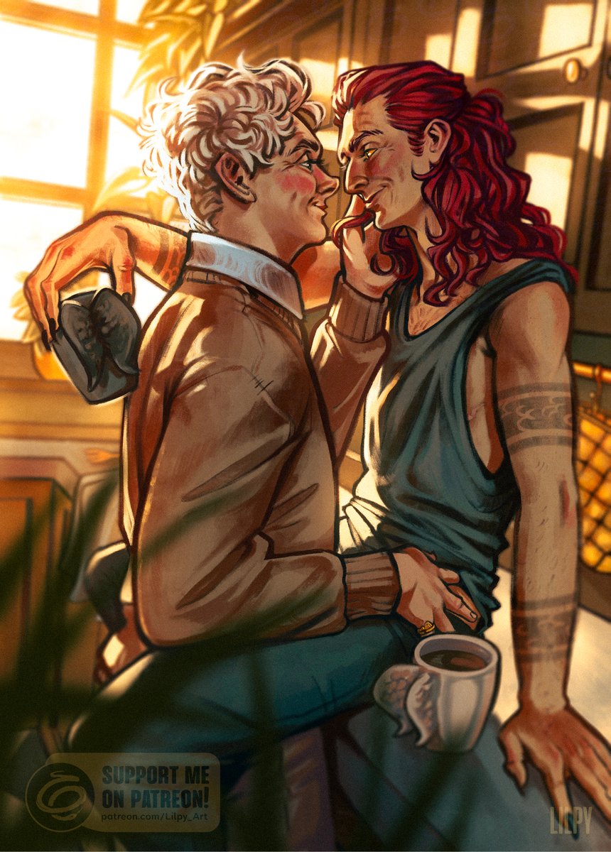 ☕️ Kitchen Flirt 🥰

They're having one of these glorious spring mornings, where everything is golden and perfect and they get to be a bit flirty without feeling silly about it 🌟

(April's ρα🌳on print!)
#GoodOmens #aziracrow