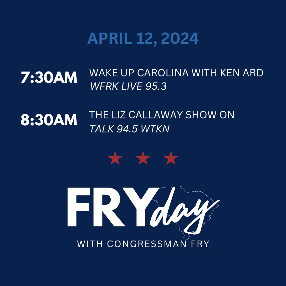 It's FRYday! You can catch me on air this morning in the Pee Dee at 7:30am on Wake Up Carolina with Ken Ard and in the Grand Strand at 8:30am on The Liz Callaway Show. Tune in!