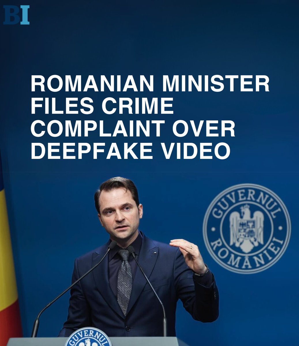 Romania’s Energy Minister, Sebastian Burduja, asked the country’s Directorate of Investigation of Organised Crime and Terrorism, DIICOT, to take action after a deepfake video showing his image and voice went viral on social media. Read more 👇 balkaninsight.com/2024/04/12/rom…