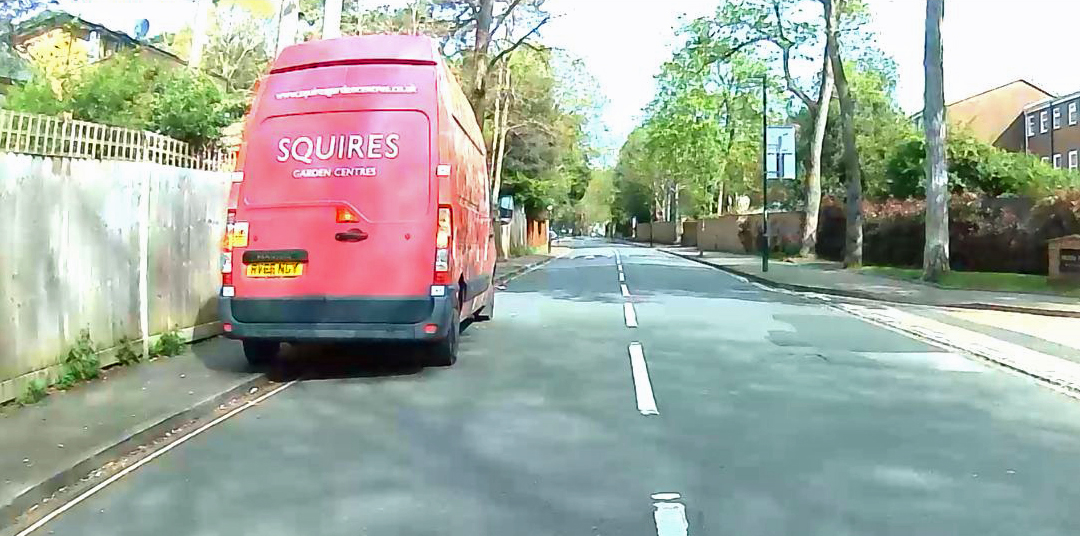 Hello @SquiresGC. Broom Road, Teddington, at the junction with Broom Park at approximately 10.20 this morning. Please ensure your drivers do not use the footway, here already very narrrow, for parking. The number plate in this case appears to be RV66 NGY.