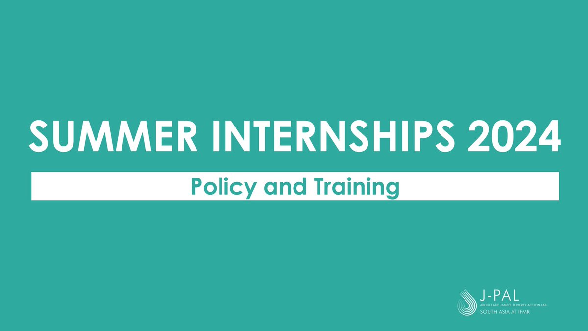 #InternshipAlert 🚀 | Join us this summer to inform policy with evidence! We're hiring #interns to support our policy and training teams. Apply now, if you're interested in:

➡️Disseminating J-PAL’s evidence
➡️Supporting training activities

🌐 bit.ly/SIn