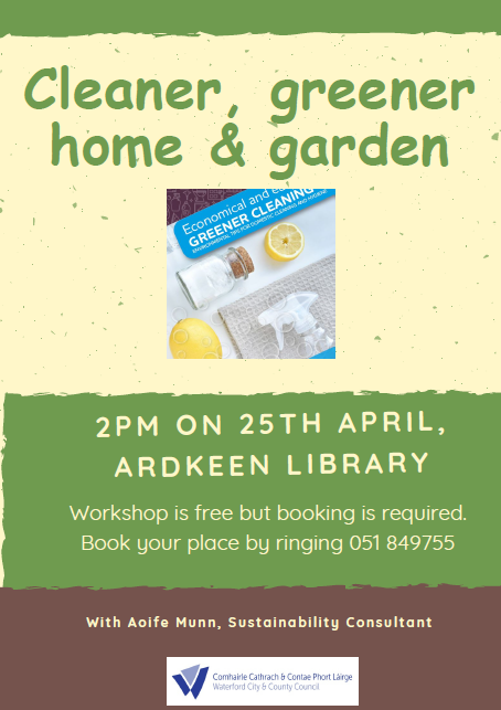 Lots of Green events in Ardkeen Library this month, thanks to @WaterfordCounci Environment Dept! ♻️ Info on Food waste + free food caddy Tuesday 16th of April ♻️ Info on green cleaning Thursday 25th of April