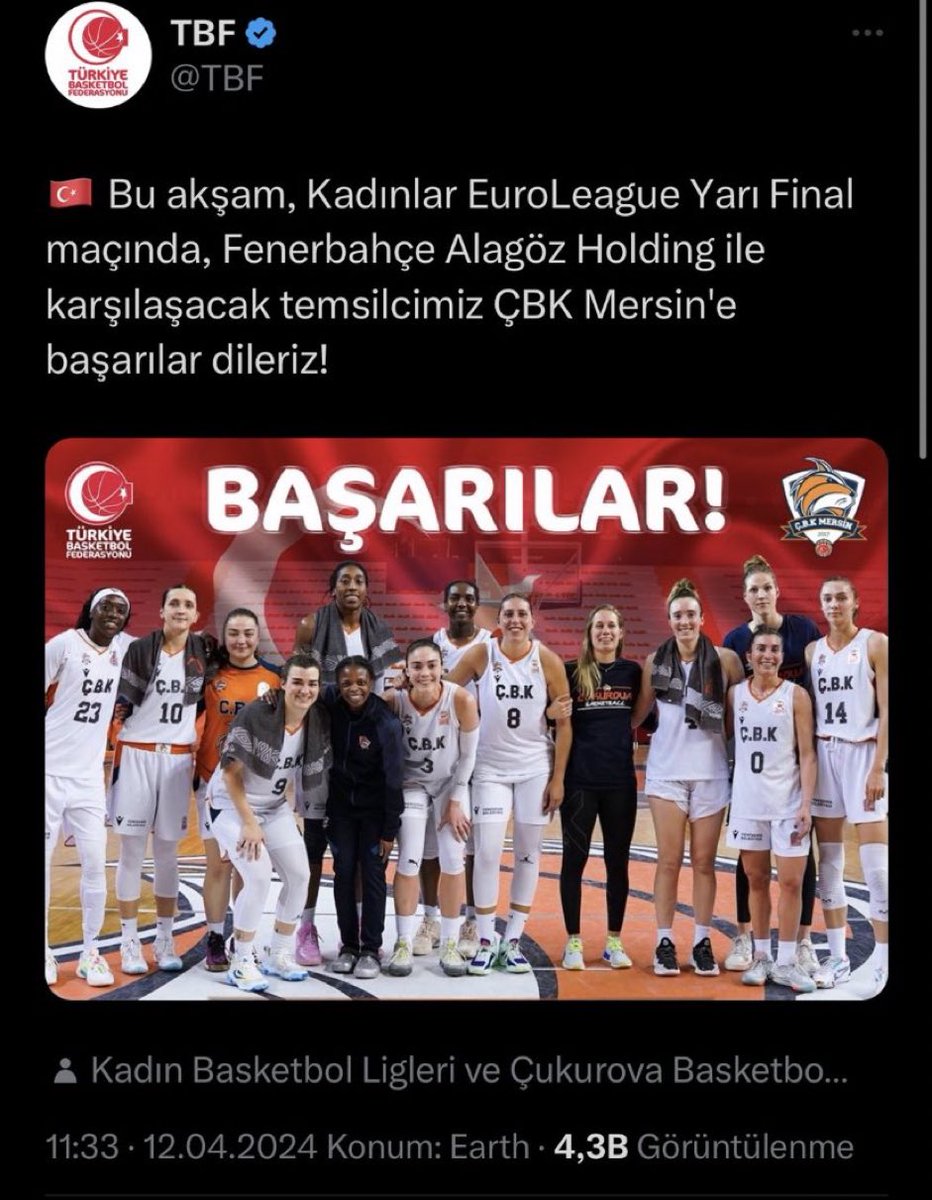 Türkiye Basketbol Federasyonun paylaşımı! Paylaşıp hemen sildiler. Fenerbahçe düşmanlığı her yerde devam ediyor. Fenerbahçe düşmanlarıyla her alanda mücadele edeceğiz!