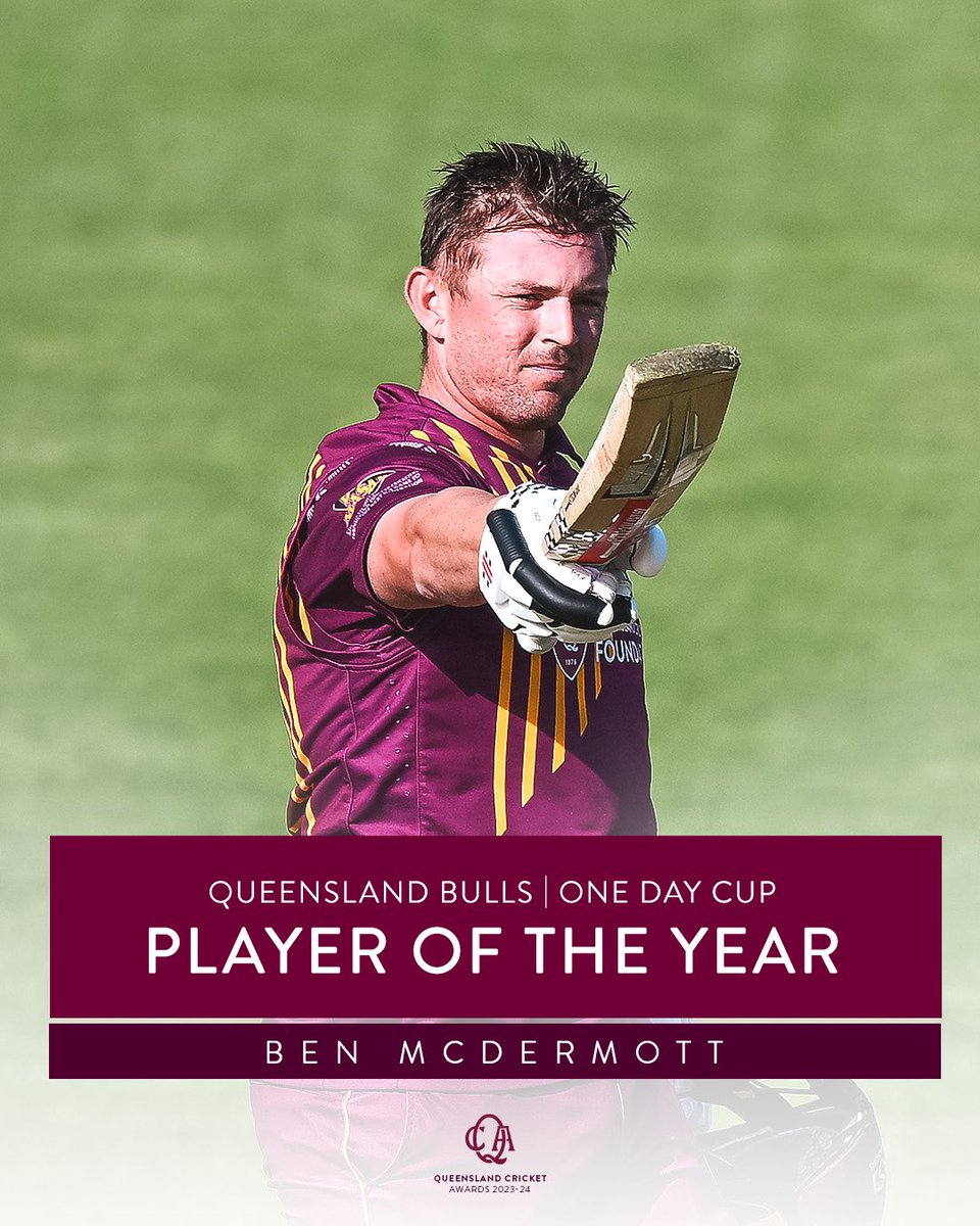 Queensland Bulls One Day Cup Player of the Year, Ben McDermott! Congratulations Ben! #MaroonGrown #QCAwards24