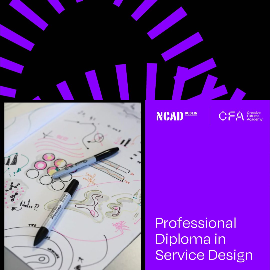 CFA @NCAD_Dublin's 'Professional Diploma in Service Design' starts this September! 🟣Service designers create solutions for complex systemic & societal challenges, developing experiences that address the needs of a diverse range of stakeholders More🔗creativefuturesacademy.ie/courses/profes…