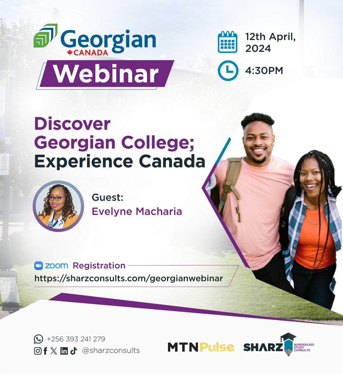 2 hours to the go⏰ Don’t miss your chance to learn about studying in Canada! Join @SharzConsults and Evelyne Macharia (@georgiancollege's Africa Regional Advisor) to learn about different programs, application requirements & more. Register here: sharzconsults.com/georgianwebinar…