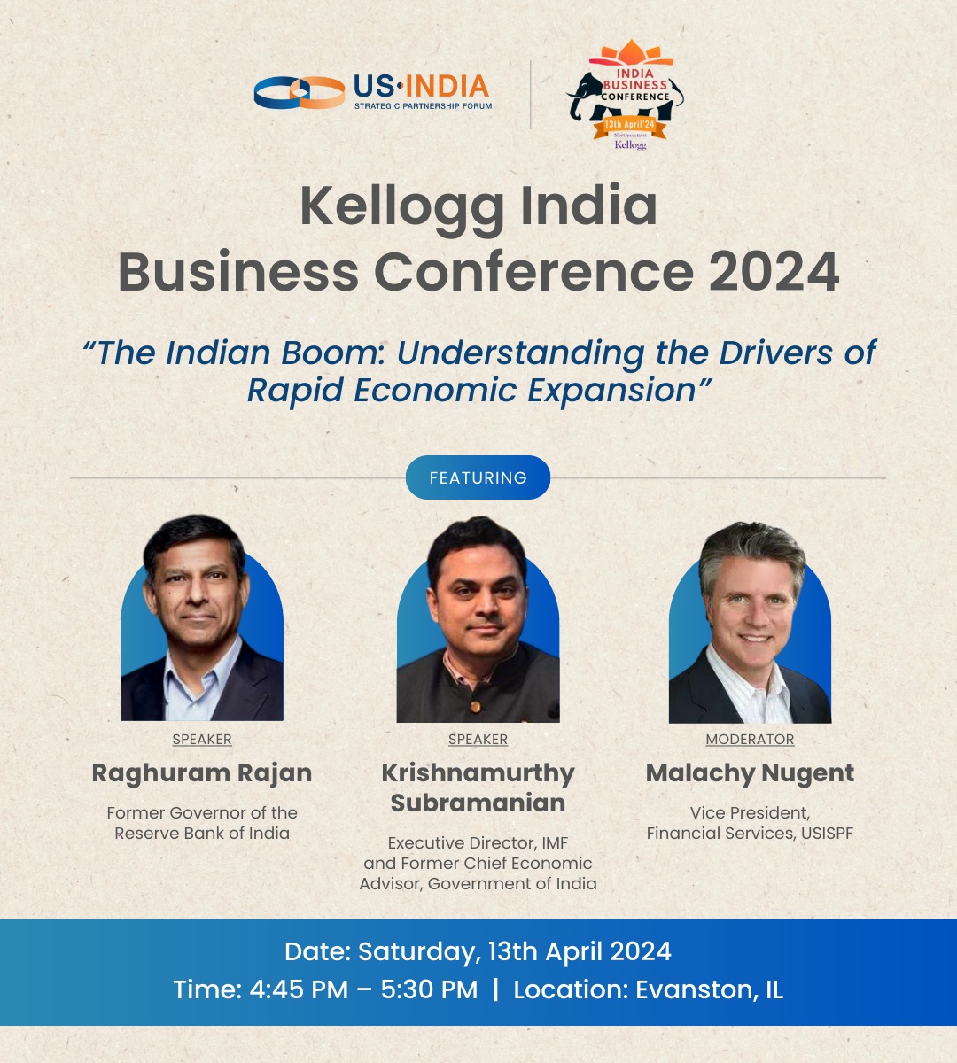 🌟📢Join us for an enlightening session exploring 'The Indian Boom: Unveiling the Drivers of Rapid Economic Expansion.' Malachy Nugent, Vice President Financial Services at USISPF, will moderate a discussion with @SubramanianKri and Raghuram Rajan. 🗓️: Saturday, 13th April ⏲️:…