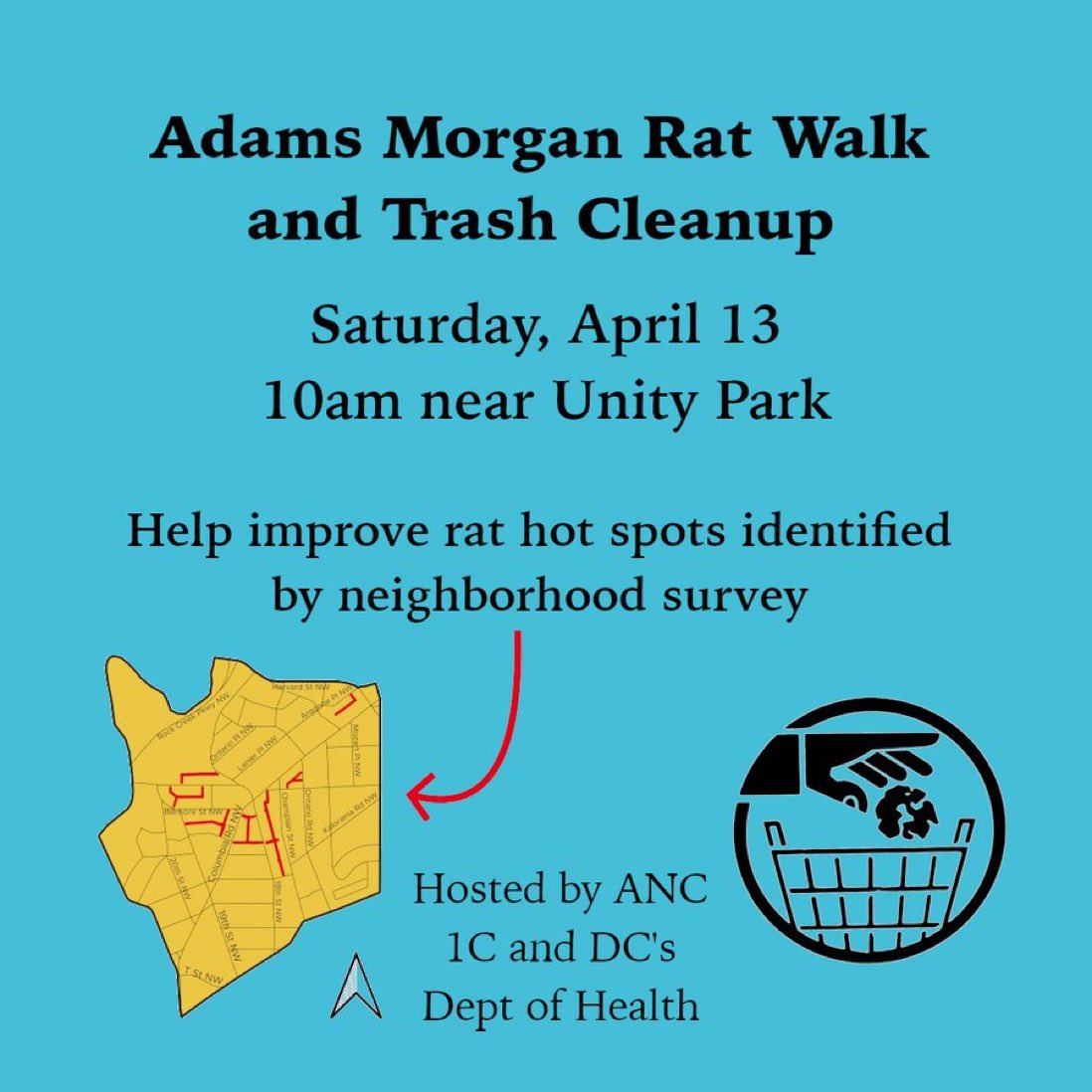 This Saturday Adams Morgan. April 13th. 10am. Join to learn more about rat control and help do some spring cleaning. 🐀🌷