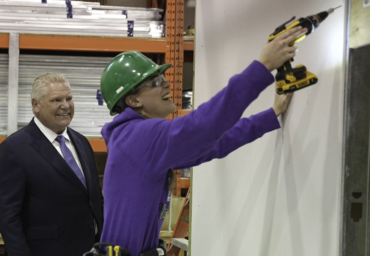 Doug Ford pictured yesterday watching someone drill. - photo credit Ford Comms team