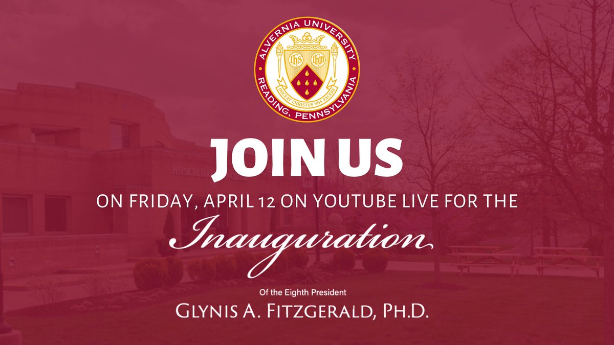 Presidential Inauguration Day has arrived. If you can't join in person at 3:00 pm in the Physical Education Center, join on YouTube LIVE: youtube.com/alverniauniver… We look forward to celebrating President Fitzgerald's inauguration with the extended Alvernia University community.