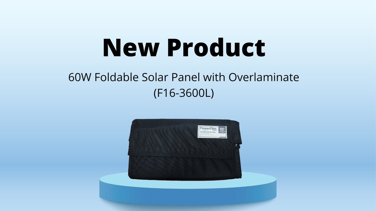 PowerFilmSolar's tweet image. New Product: 60W Foldable Solar Panel with Overlaminate. The top sheet of lamination on the new 60W panel provides improved moisture resistance and durability for the solar modules and the fabric. bit.ly/49zqRJS #PowerFilmSolar #FoldableSolarPanel #Solar