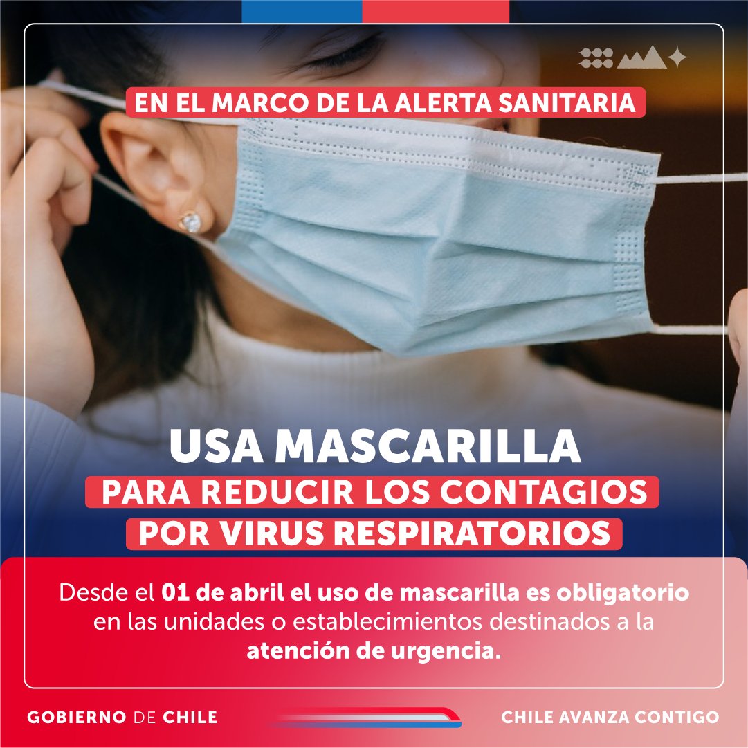 😷En el marco de la #AlertaSanitaria preventiva por el aumento de virus respiratorios, se ha decretado la obligatoriedad del uso de la mascarilla en las unidades o establecimientos destinadas a la atención de urgencia ya sea público o privado con el fin de evitar contagios. 🗓️La…