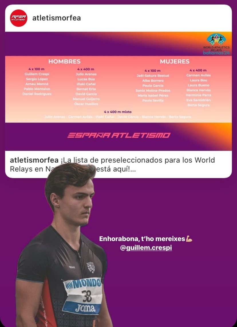 Guillem Crespí, seleccionat pels World Relays!! #Atletisme 🎉