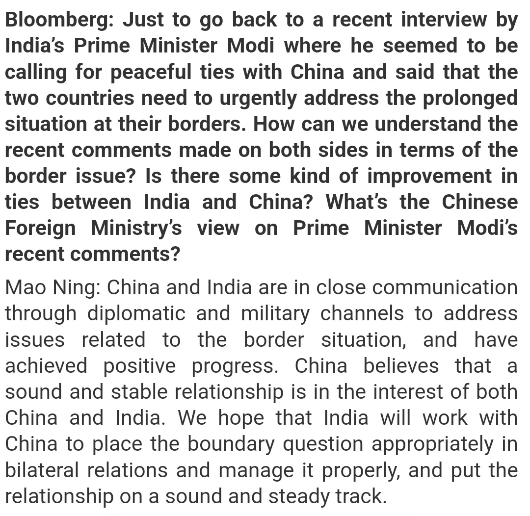 China reacts for the 2nd time on PM Modi's comments. Says,'We hope that India will work with China to place the boundary question appropriately in bilateral relations and manage it properly, and put the relationship on a sound and steady track.