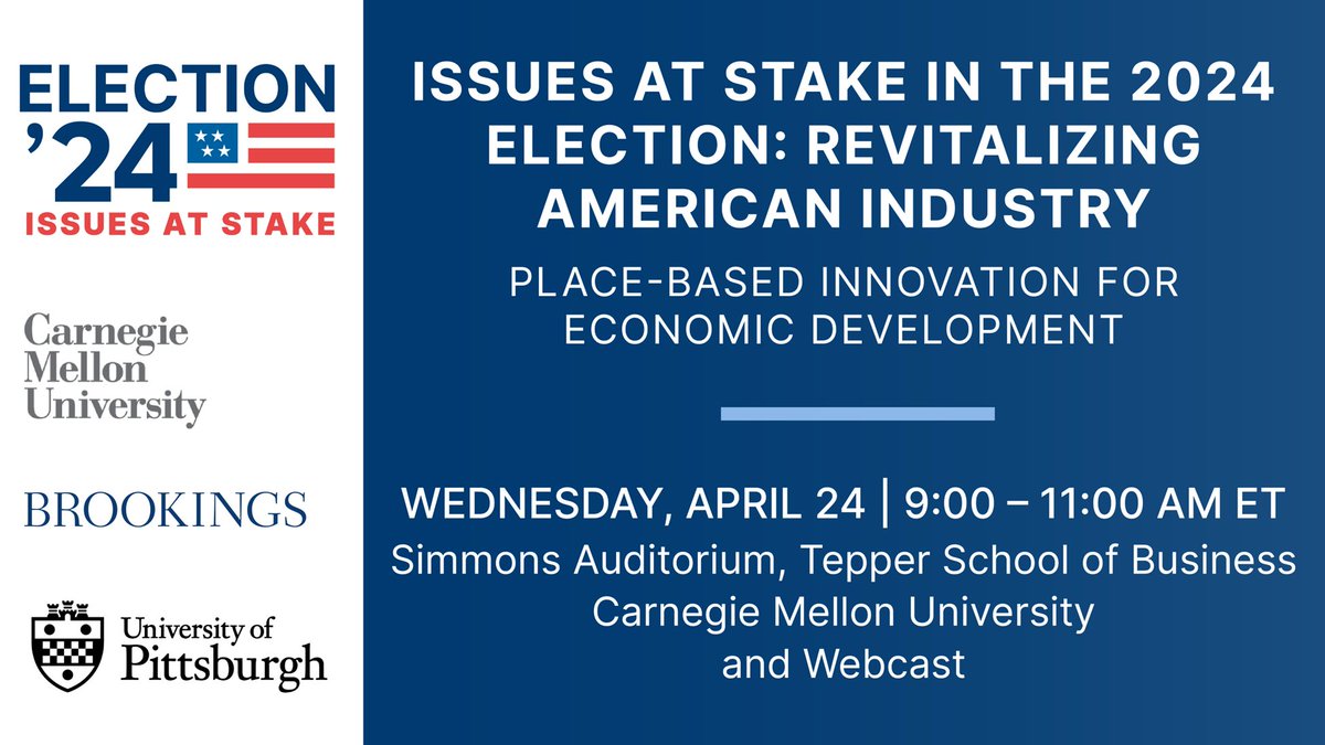 How can voter choices in 2024 impact future access to good jobs and economic opportunity in the Pittsburgh region and beyond? Join us for an event on April 24 to hear answers from local leaders and regional experts. Register here: brookings.edu/events/issues-…