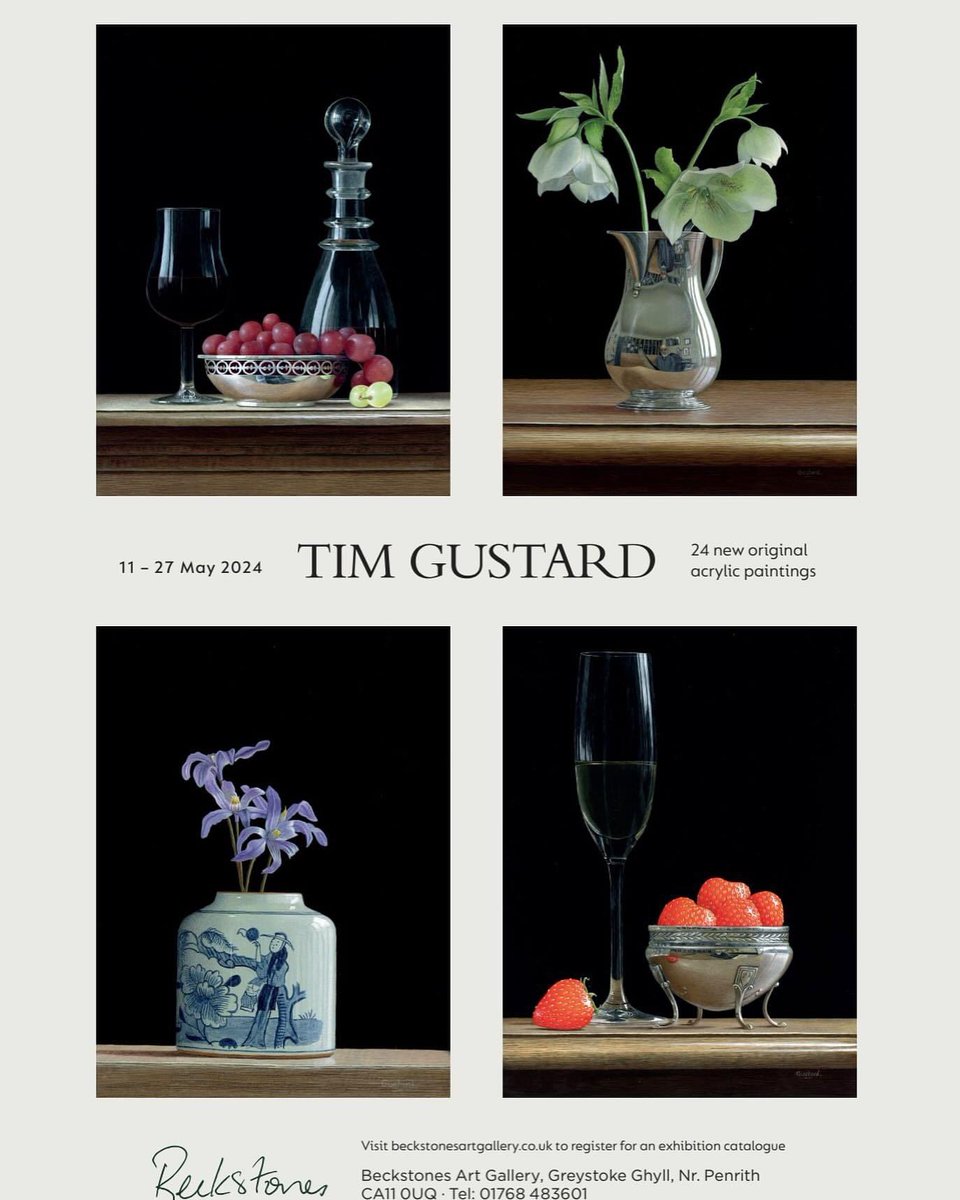 Four weeks to go!! The Tim Gustard 2024 exhibition - register for a catalogue online beckstonesartgallery.co.uk/artist/tim-gus… Shown here are 4 of the exhibition masterpieces, the whole collection will knock your socks off! #art #artgallery #stilllife #originalpaintings #acrylicpainting #may