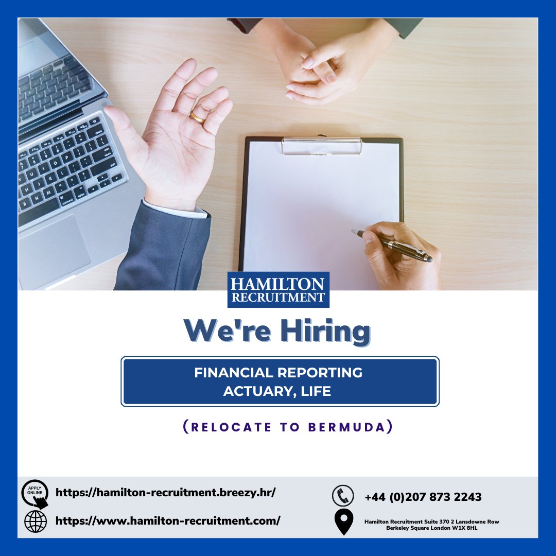 WE’RE HIRING:  Financial Reporting Actuary | Bermuda. Apply here: hamilton-recruitment.breezy.hr/p/d059bca5d79f…  #InsolvencyJobs #BermudaJobs #Hiring #FinancialReporting