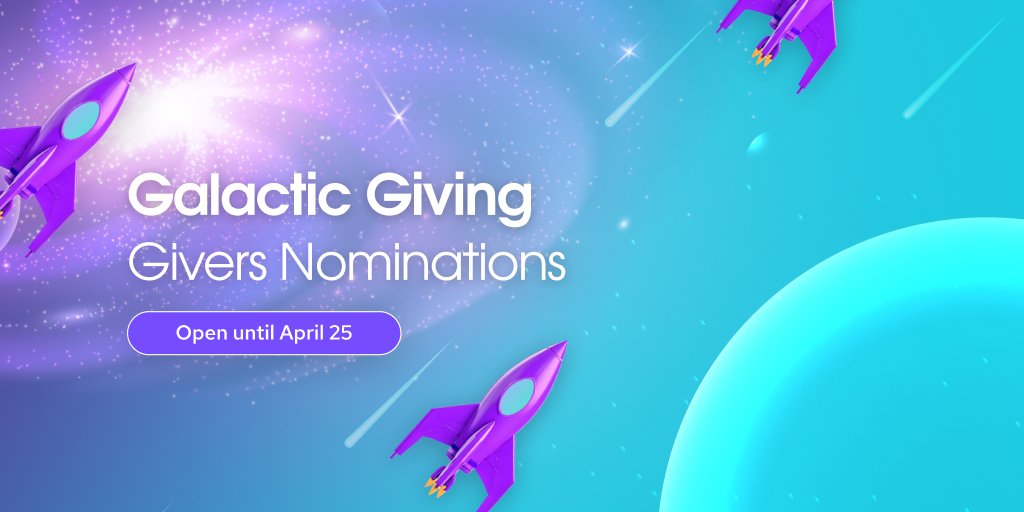🌟 Nominate a verified Giveth project to participate in the Galactic Giving QF Round (May 2 - 16) 🌟 Project owners: you can nominate your projects too! Each Giver NFT = 1 nomination, max 5 per wallet. Nominate by April 25th. Nominate projects: giveth.deform.cc/nomination