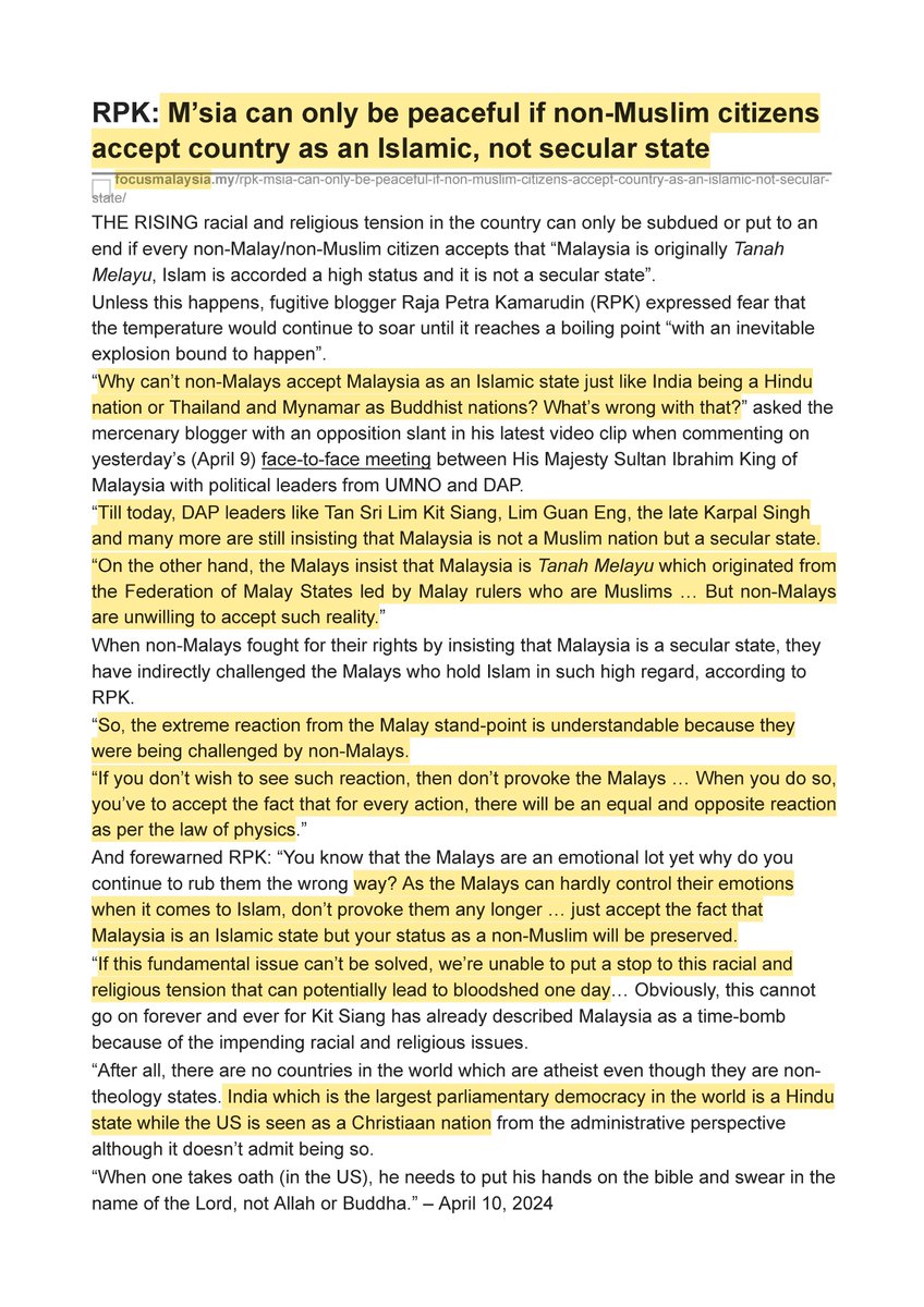 “.... we’re unable to put a stop to this racial and religious tension that can potentially lead to bloodshed one day… Obviously, this cannot go on forever and ever for Kit Siang has already described Malaysia as a time-bomb ...' RPK is a paid agent provocateur. But is there any…