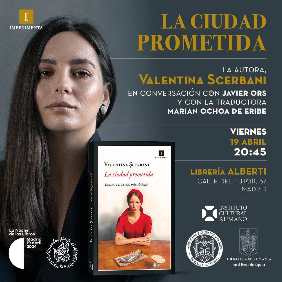 La semana que viene será especial. Valentina Scerbani, autora de «La ciudad prometida», de una dureza y un lirismo que nos sorprendió a todos el pasado otoño, viaja a Madrid para La Noche de los Libros, donde conversará en @LibreriaAlberti con Javier Ors y Marian Ochoa de Eribe.