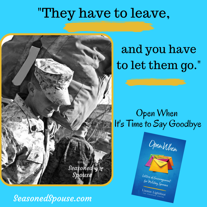 It's never easy to say goodbye in military life. In my book, 'Open When: Letters of Encouragement for Military Spouses,' I provide the supportive words you need to hear whenever you are preparing for your service member to leave.  You can find it on Amazon! #milspouse #author