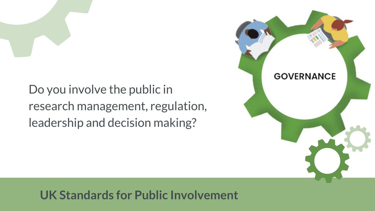 Public involvement in research governance can help research gain public trust and be more transparent. You can find out more about the 'Governance' standard, and reflect on whether you're meeting it here: sites.google.com/nihr.ac.uk/pi-…