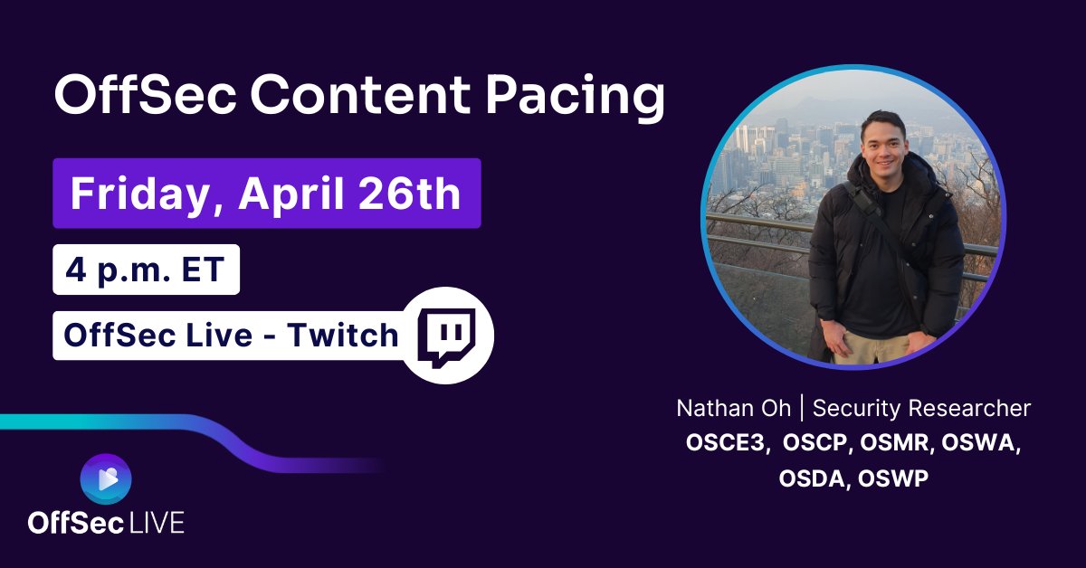 Nathan is a Security Researcher and dedicated learner who's earned several OffSec certifications. In our upcoming OffSec Live session, he'll share his methods and strategies for following a pacing cycle during your learning journey: offs.ec/4aMxcD3