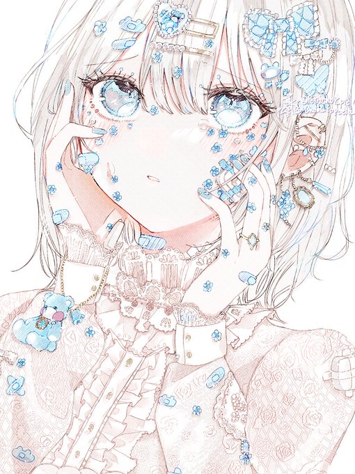 「hands on own face jewelry」 illustration images(Latest)