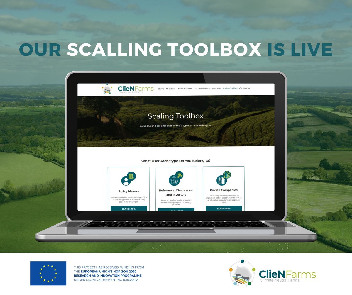 📌 Exciting news! The #ClieNFarms Scaling Toolbox, a vital resource for sustainable agriculture in Europe, has gone digital! Explore the #ScalingToolbox 👉 buff.ly/4aFeSLT and access multiple tools and strategies for #climateneutral farming. #SustainableAgriculture 🌱