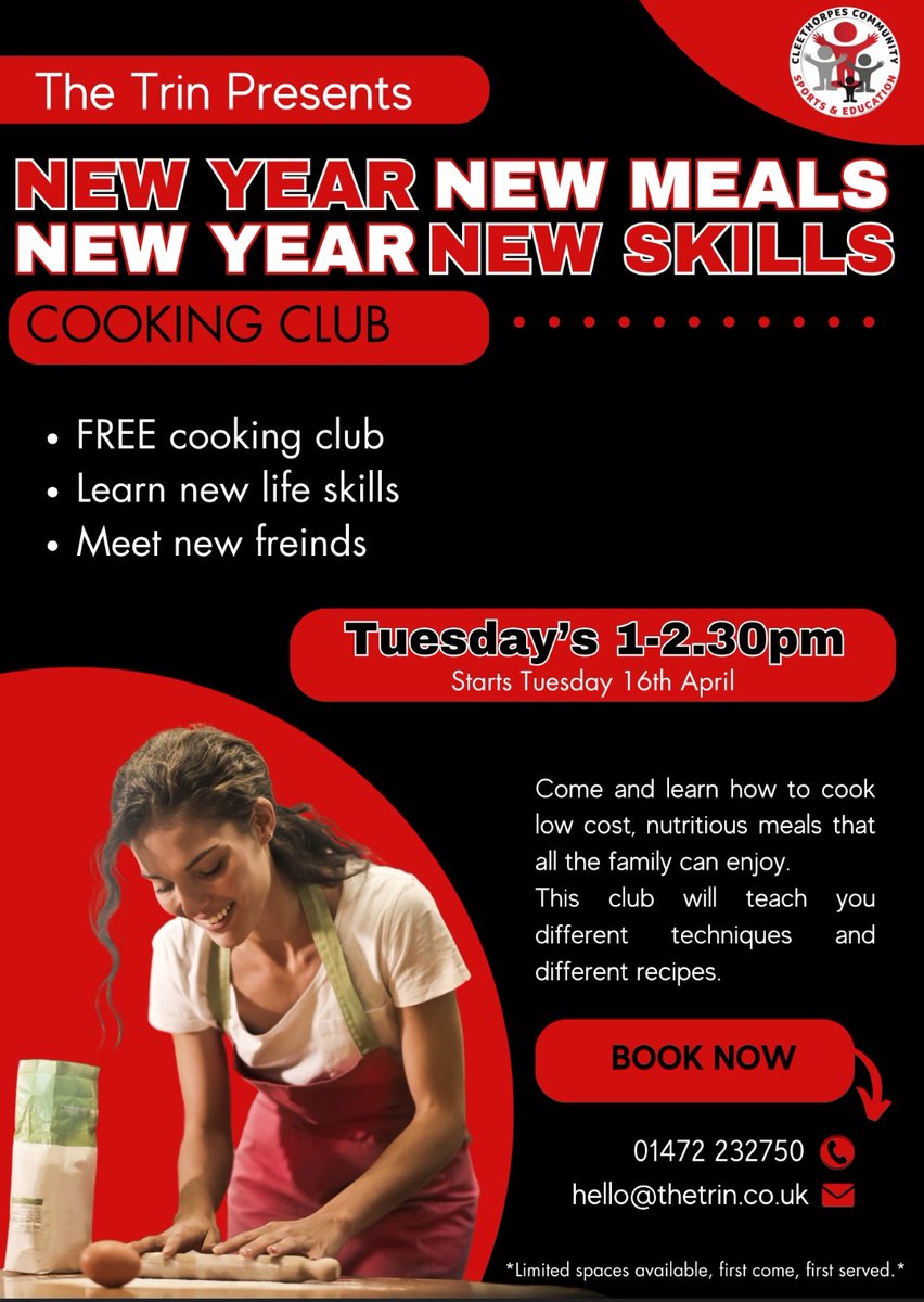 COOK CLUB|

Our new 6 week cook club starts this Tuesday 16th April! 

FREE TO ATTEND! 

Learn new recipes, how to cook on a budget all delivered in a friendly and welcoming atmosphere! 

To book on please use this link ⬇️

ccse.org.uk/club/10 

👨‍🍳🍳🍚🍜🍝🥙🥗