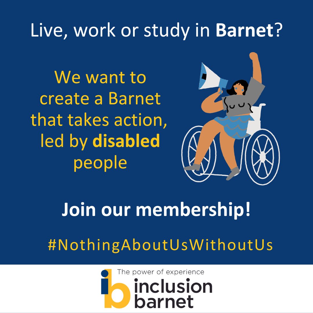 We believe that disabled people should be included in decisions that affect them. Let's take action together #NothingAboutUsWithoutUs

Find out more and become a member of Inclusion Barnet today: inclusionbarnet.org.uk/user-voice/