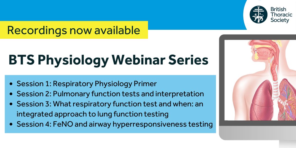 All recordings of the recent BTS Physiology Webinar series are now available to watch for free on the BTS website. Access the recordings here: tinyurl.com/3w6abfys

#Respiratory #RespEd #LungHealth