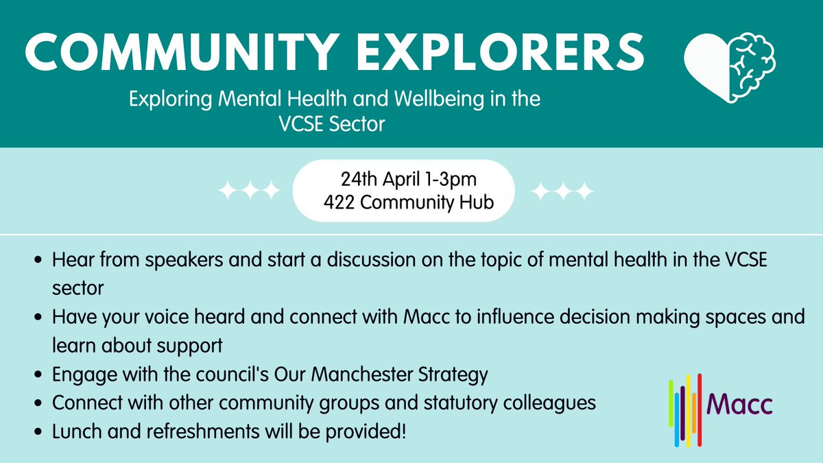 Community Explorers meetings serve as a platform for the public sector across Manchester to come together, connect and work collectively towards making our city a better place to live. Join us on the 24th April: manchestercommunitycentral.org/civicrm/event/…