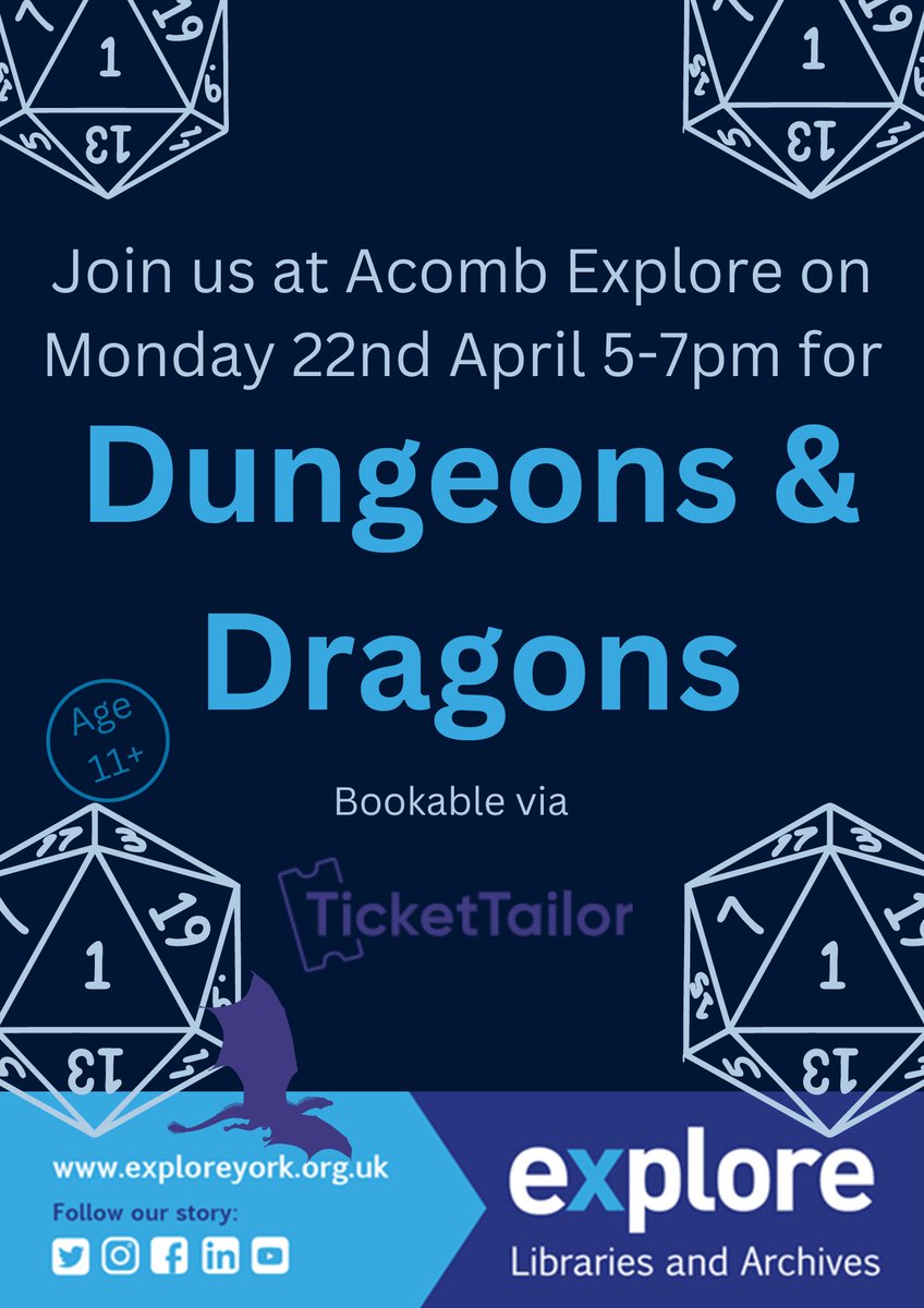 Dungeons & Dragons is back by popular demand! Book your free ticket now for Monday 22nd April: tickettailor.com/events/explore…