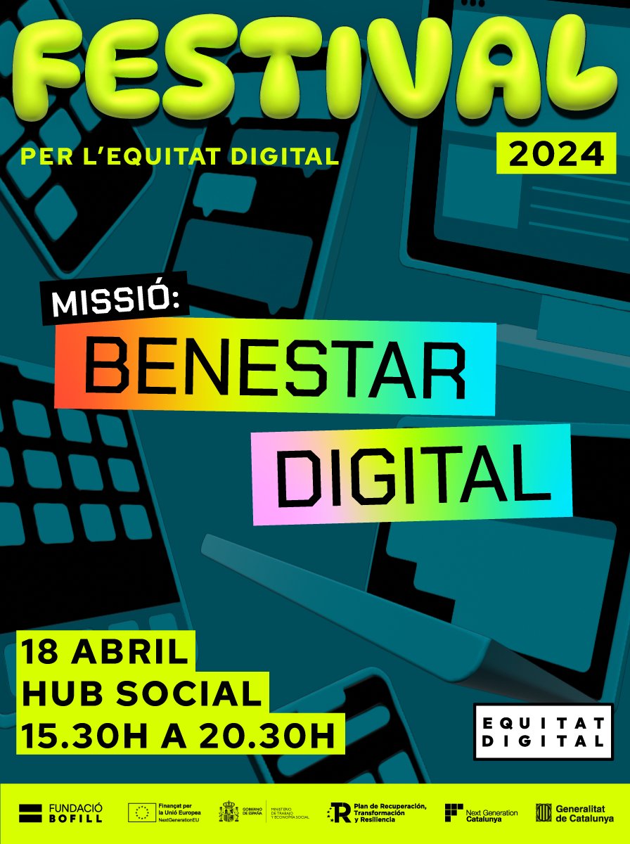 📱 Vols saber com impulsar oportunitats per a promoure el #benestardigital dels infants? ❗ Arriba la segona edició del Festival x l’#EquitatDigital de la @FundacioBofill. 📅18 d’abril 📍@hubsocialbcn Suma-t'hi! 👉 bit.ly/4ahV8ye