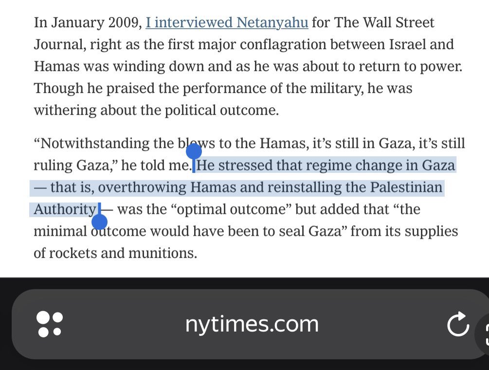 In 2009, Netanyahu told WSJ that installing the Palestinian Authority in Gaza was the ‘optimal outcome.’ 🙃