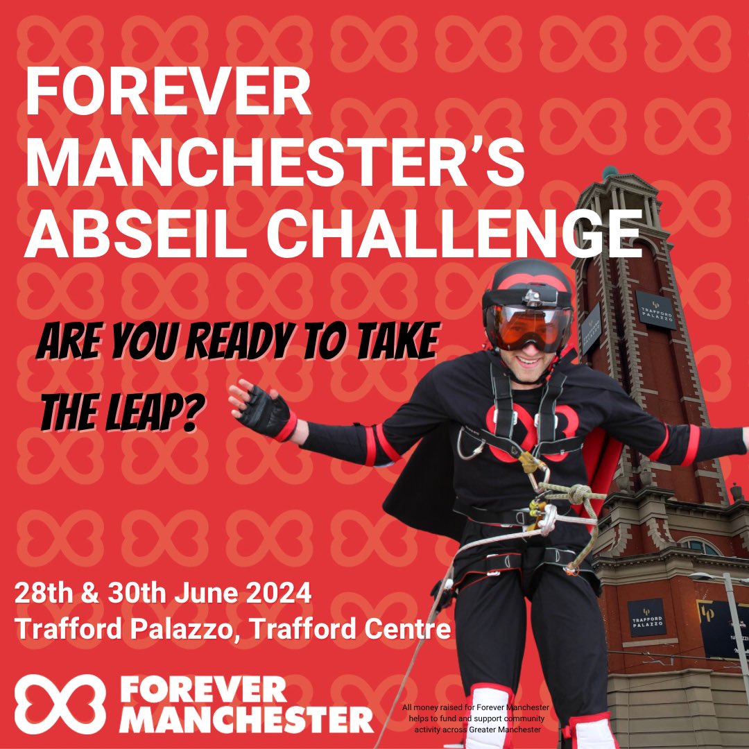 Are you ready to take the leap of faith? A challenge for thrill-seekers and fear-facers, abseil down the Trafford Palazzo with friends or colleagues! All the while, raising money for communities across Greater Manchester. Find out more at: forevermanchester.com/abseil-2024