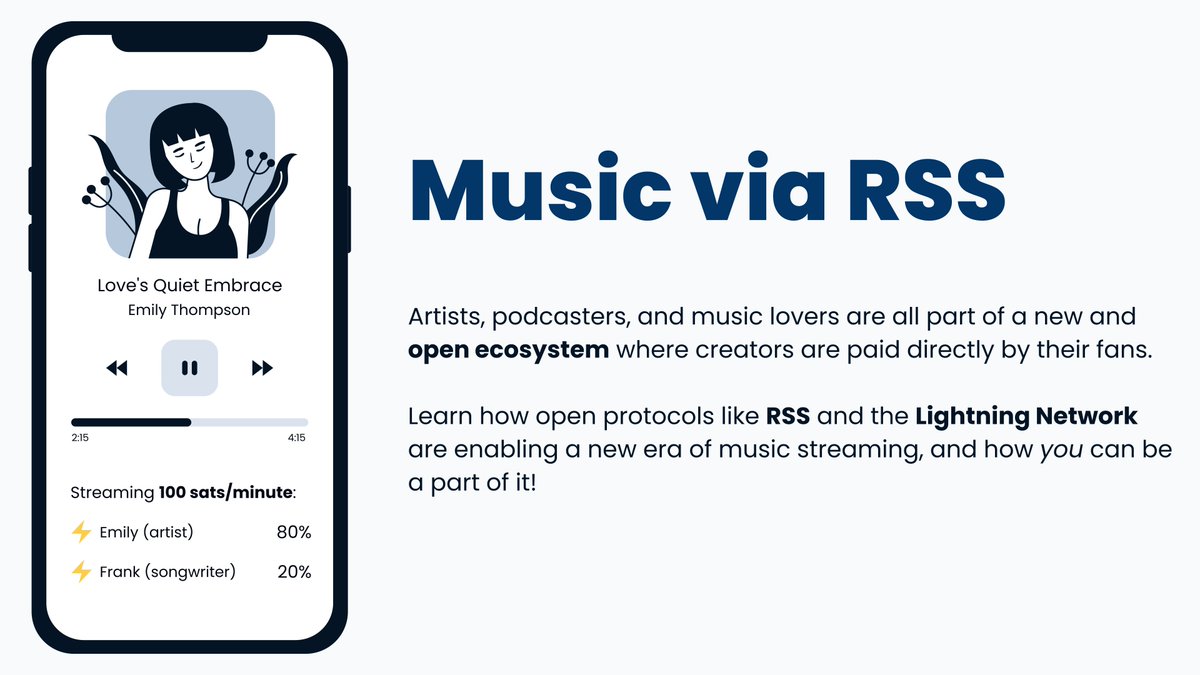 RSS and Lightning are ushering in a new era of music streaming where artists are paid directly by their fans!

With open protocols, the power of choice is yours—from wallets to hosts to players.

It might sound complex, but fear not! Our definitive guide to music via RSS is here,