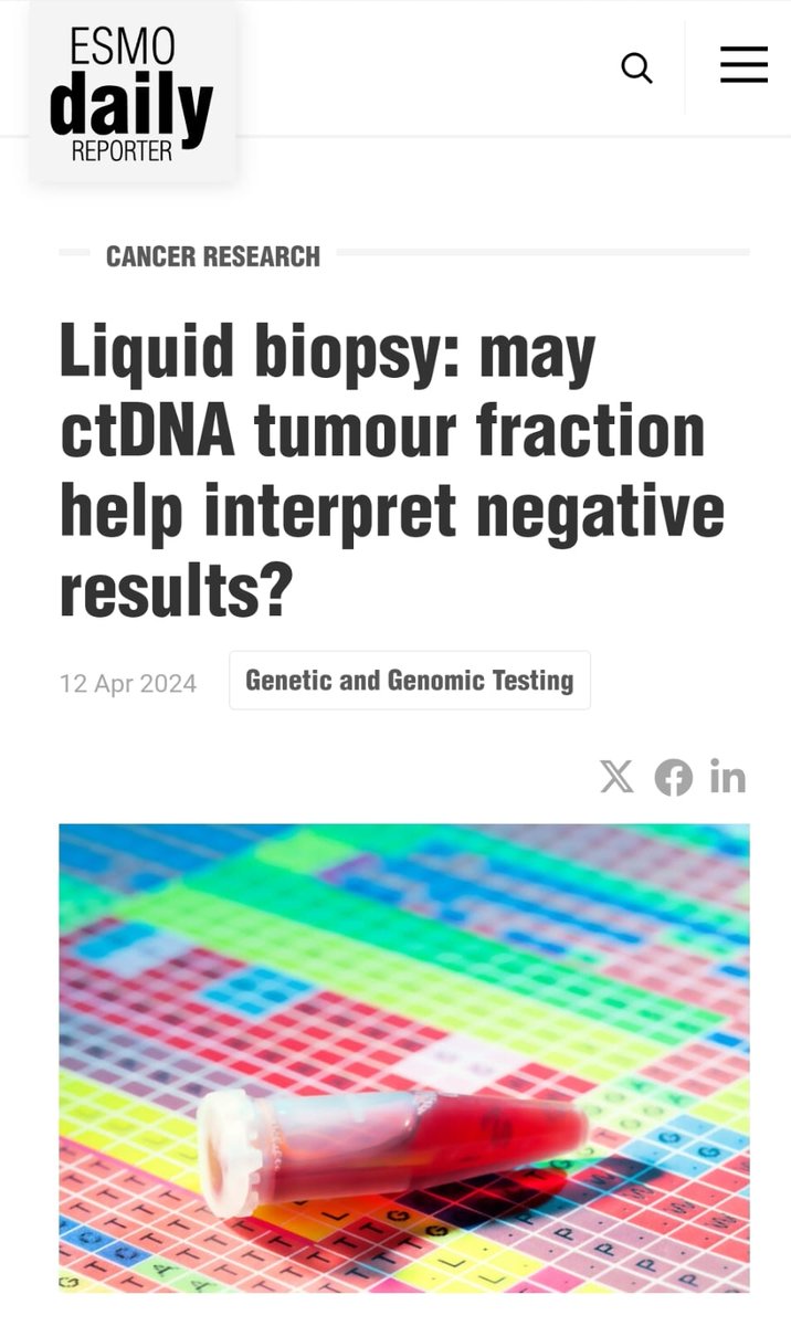 A study illustrates a methodology that shows promise to distinguish true negative liquid biopsy results from indeterminate results that may benefit from follow-up tissue testing 🤞 dailyreporter.esmo.org/news/liquid-bi… @UmbertoMalapel1 @gianlucar93 @PasqualePisapia