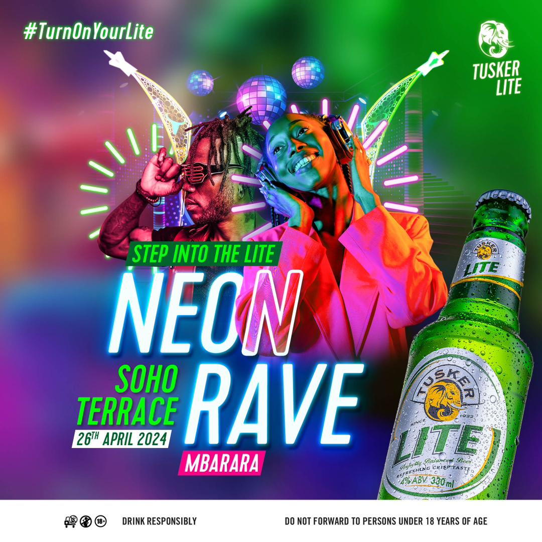 Get ready to light up the night at the Neon Rave on April 26th at @SoHoTerraceMbra! 🎉✨ #TurnOnYourLite #NeonRaveMbarara #SohoFridays 🥳🍻