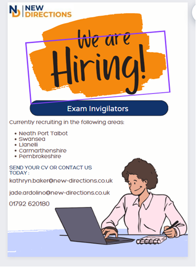 Exam Invigilators we need you! 🫵

See below for details....

<a href="/ndeducation/">New Directions Education</a>