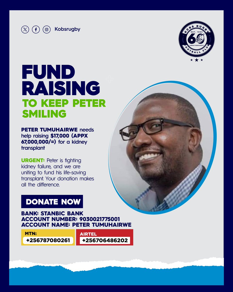 Join us in the fight to bring back Peter's winning smile! Your support could be the game-changer he needs to triumph over this challenge. *DONATE NOW* MTN:+256787080261 AIRTEL:+256706486202 #KCBKOBs #BlueArmy #PoetryInMotion
