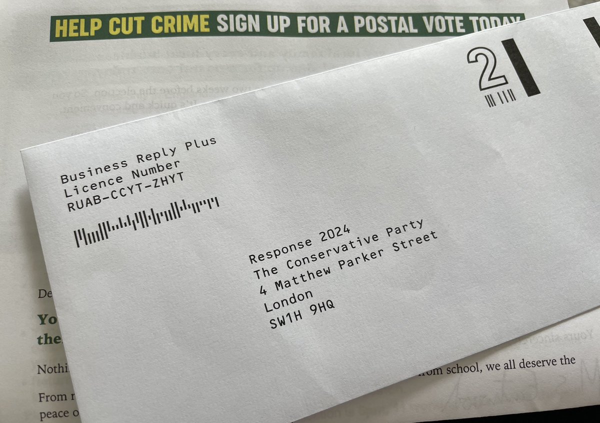Elderly relative announced today they’d received an invitation to apply for postal vote. Came from local MP (Con), hoping for a reply direct to Con central office, I see. Anything to say, @Conservatives?

Cut crime? More bunkum from the #Cons.

Beware #PostalVote #PostalVoting