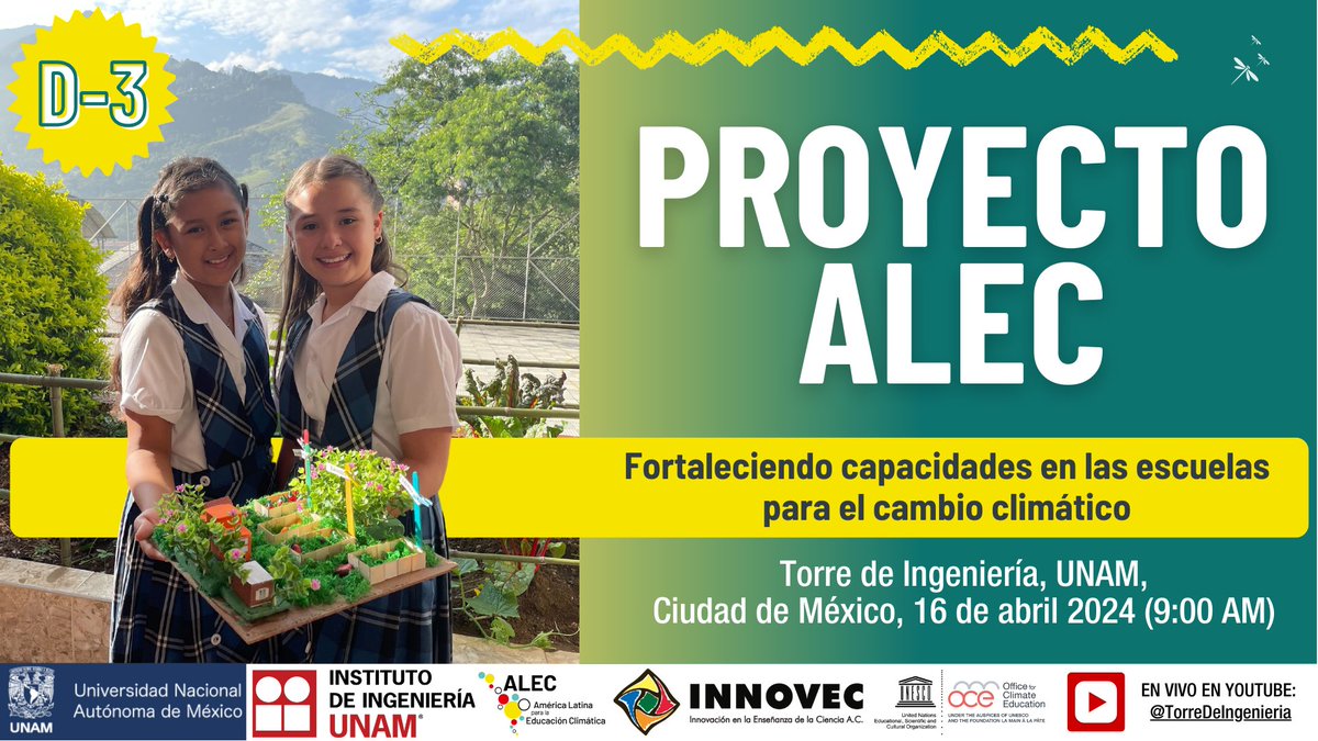 🔜 D-3 para la Conferencia Internacional del Proyecto #ALEC en  la @UNAM_MX. ¿Quieres marcar la diferencia? Únete a la conversación global sobre educación climática➡️ bit.ly/4cNUYjQ