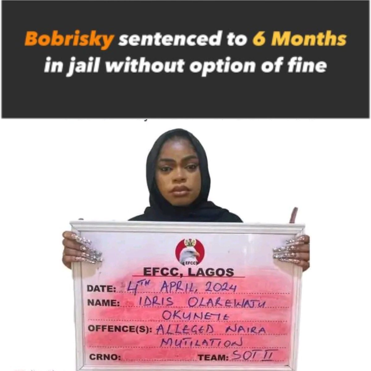 BREAKING NEWS: Bobrisky sentenced to 6 months in Jail without option of fine

Bobsisky's beard is growing Ooo
😩😩🙆🙆🤔

.
Seyi Iranians George Floyd Greenwood Emma Watson #TerfsWereRight